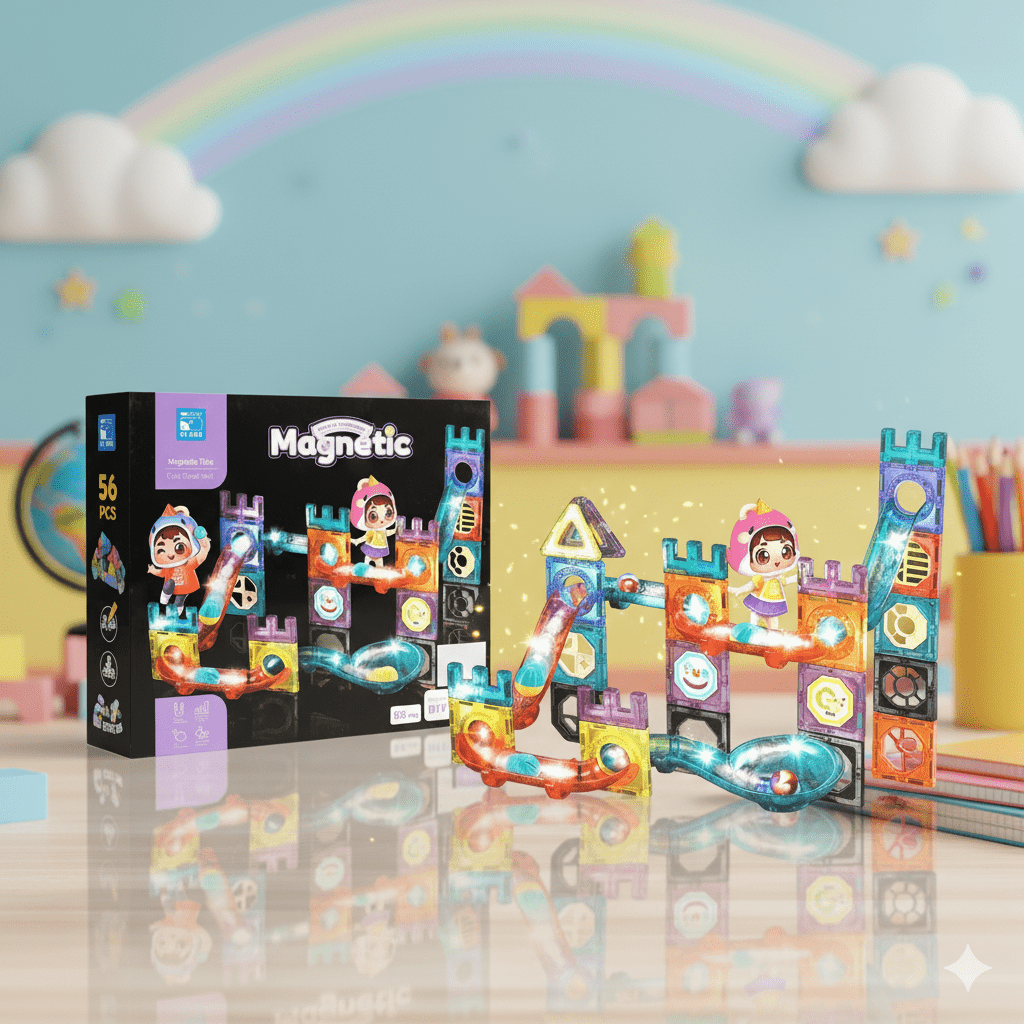 56-pcs-light-magnetic-tiles-building-blocks-for-kids kids toy in Pakistan | Zilonay
