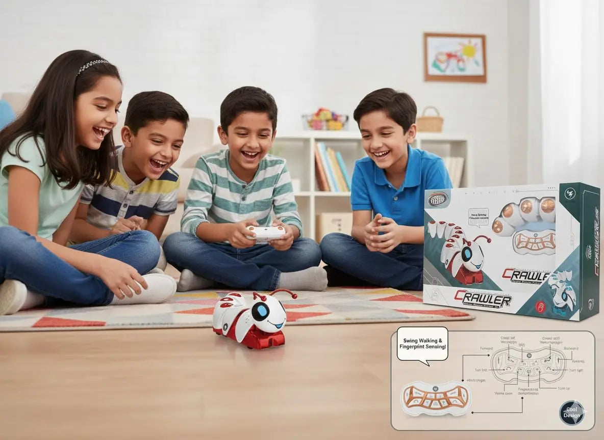 Zilonay Smart Crawling Caterpillar Robot Toy for Kids | Fingerprint-Sensing Programmable RC Insect with Lights, Music & Swing Walking