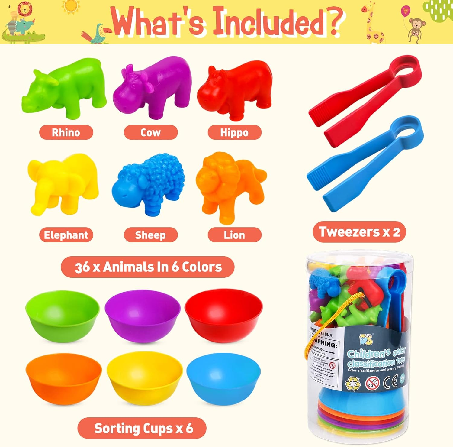 animal-counting-color-sorting-matching-game-with-rainbow-bowls kids toy in Pakistan | Zilonay