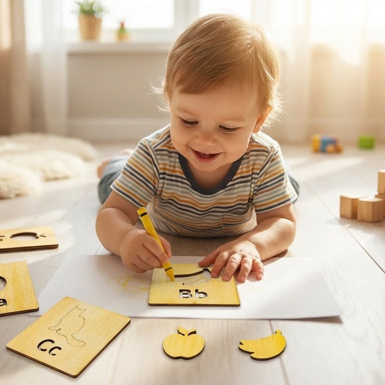 wooden-urdu-english-alphabet-stencils-set kids toy in Pakistan | Zilonay
