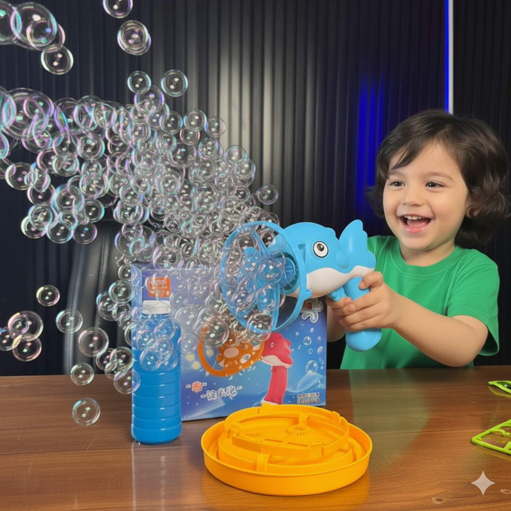 dolphin-bubble-gun-machine-toy-with-refill-solution kids toy in Pakistan | Zilonay