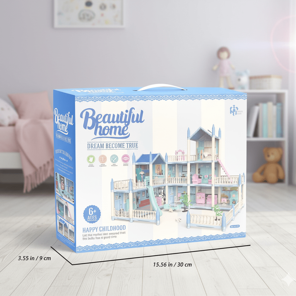 diy-doll-house-villa-set-for-kids-blue kids toy in Pakistan | Zilonay