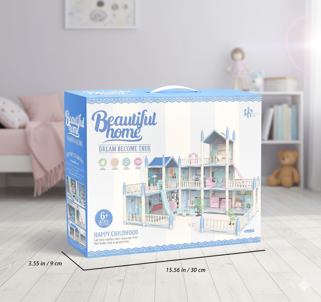 diy-doll-house-villa-set-for-kids-blue kids toy in Pakistan | Zilonay