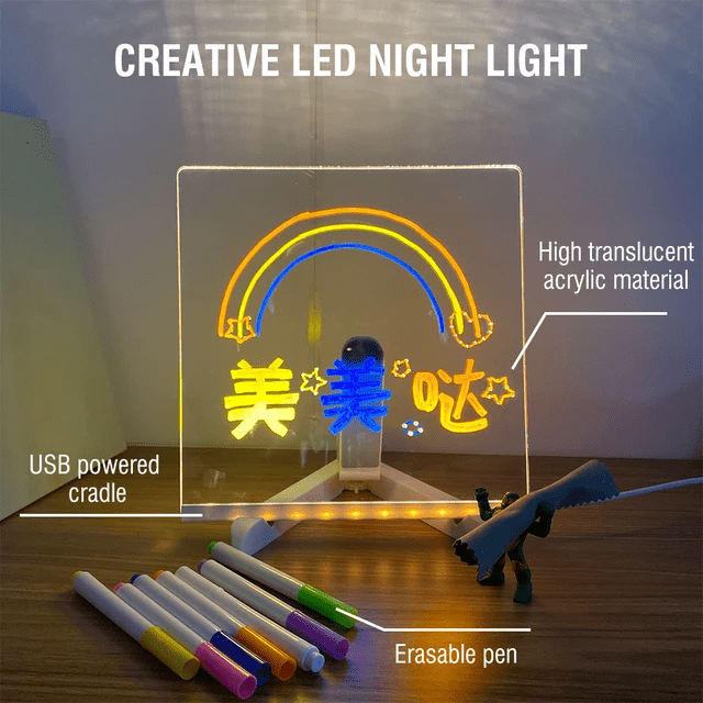 acrylic-led-board-with-colorful-night-light-7-neon-pens kids toy in Pakistan | Zilonay