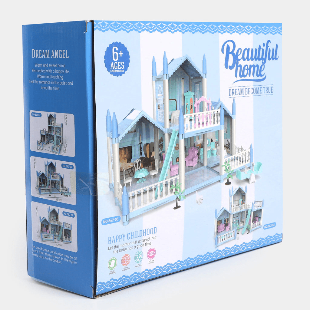 diy-doll-house-villa-set-for-kids-blue kids toy in Pakistan | Zilonay