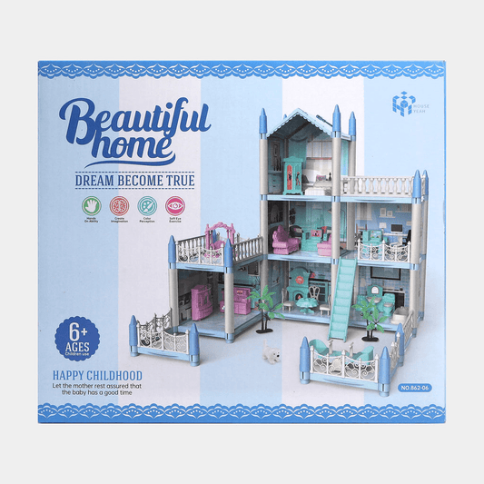 diy-doll-house-villa-set-for-kids-blue kids toy in Pakistan | Zilonay