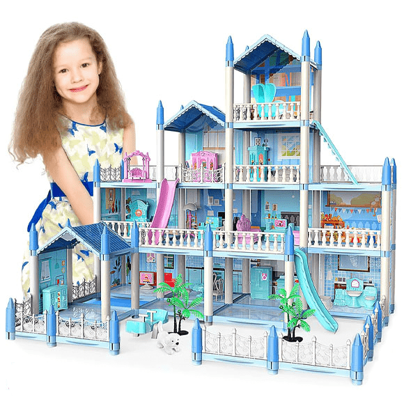 diy-doll-house-villa-set-for-kids-blue kids toy in Pakistan | Zilonay
