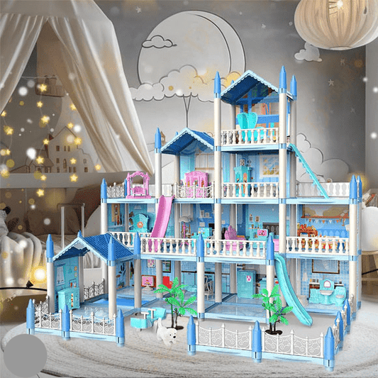 diy-doll-house-villa-set-for-kids-blue kids toy in Pakistan | Zilonay