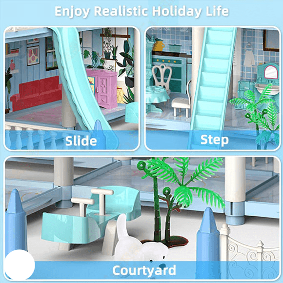 diy-doll-house-villa-set-for-kids-blue kids toy in Pakistan | Zilonay