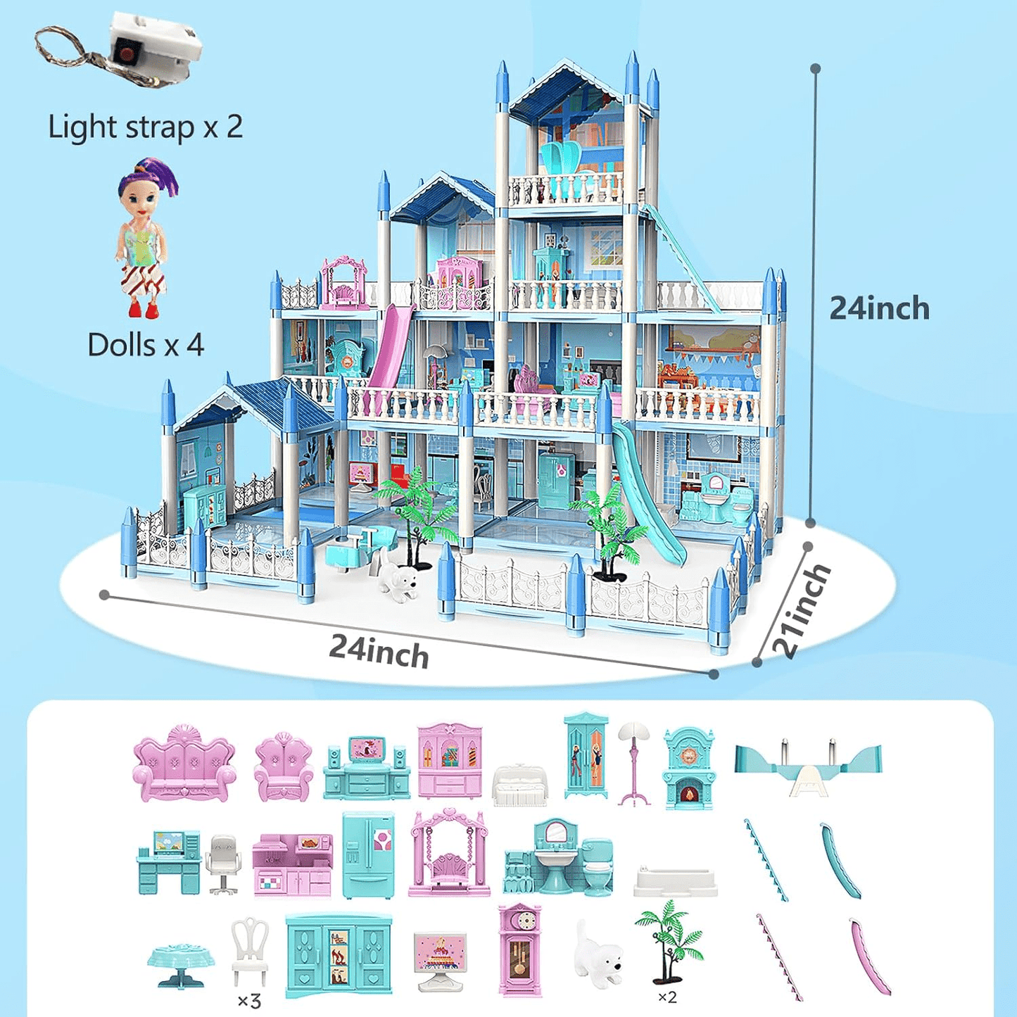 diy-doll-house-villa-set-for-kids-blue kids toy in Pakistan | Zilonay