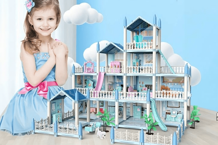 diy-doll-house-villa-set-for-kids-blue kids toy in Pakistan | Zilonay