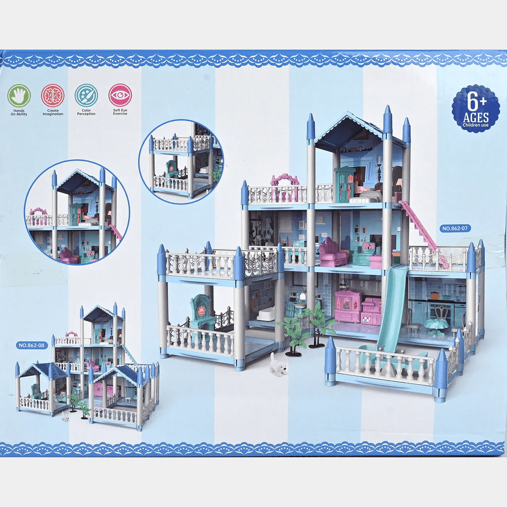 diy-doll-house-villa-set-for-kids-blue kids toy in Pakistan | Zilonay