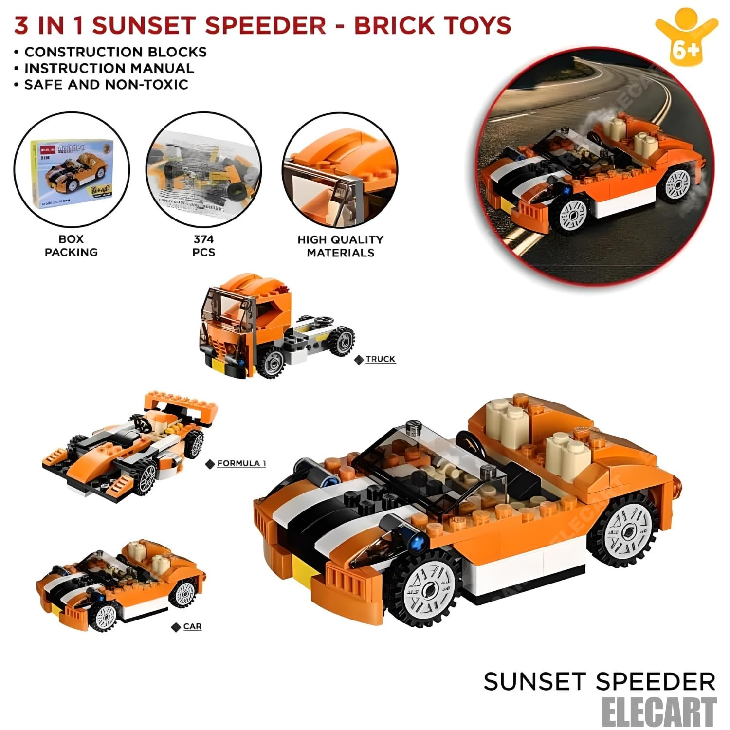 architect-3-in-1-speed-car-building-blocks-set-119-pieces-diy-racer-toy kids toy in Pakistan | Zilonay