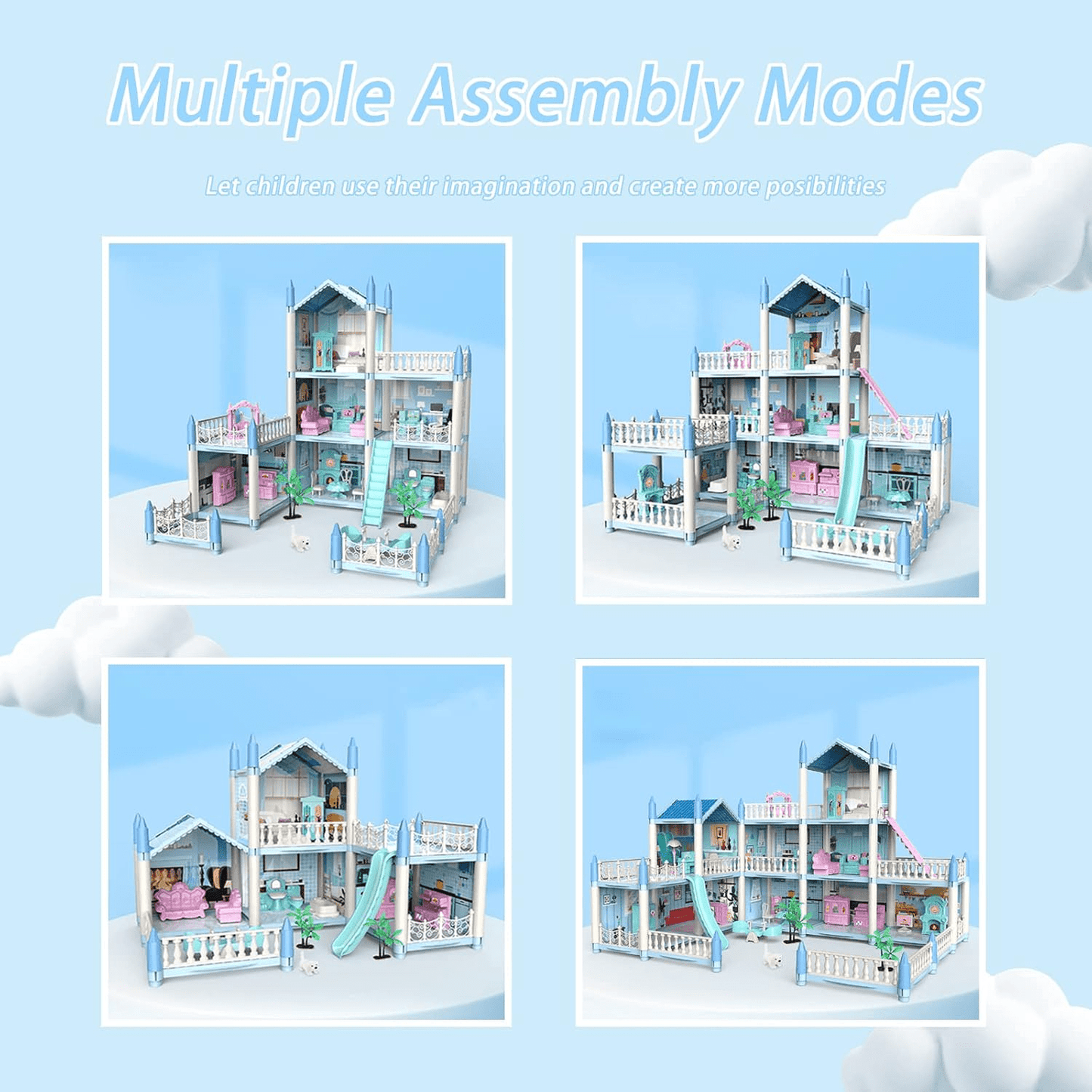 diy-doll-house-villa-set-for-kids-blue kids toy in Pakistan | Zilonay