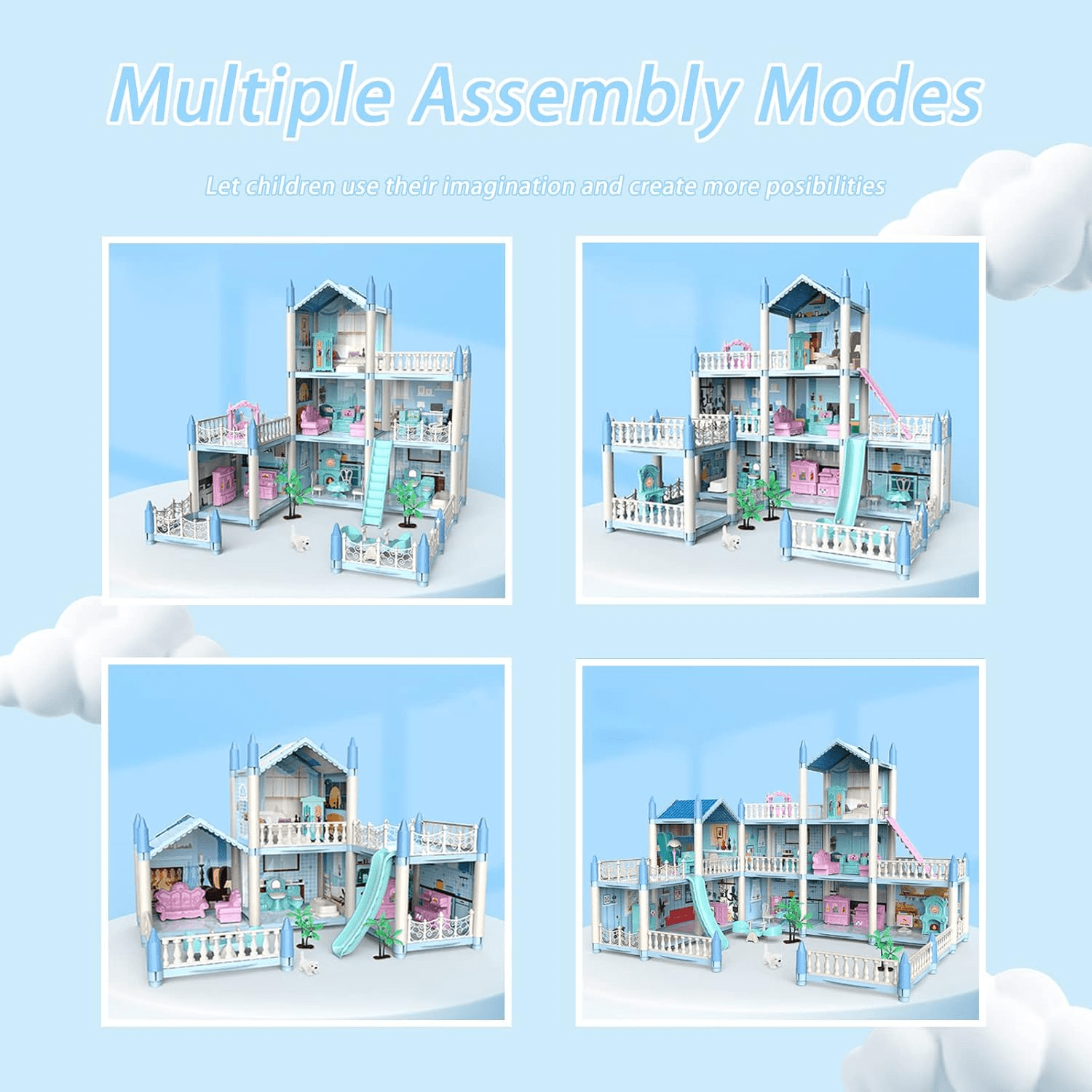 diy-doll-house-villa-set-for-kids-blue kids toy in Pakistan | Zilonay