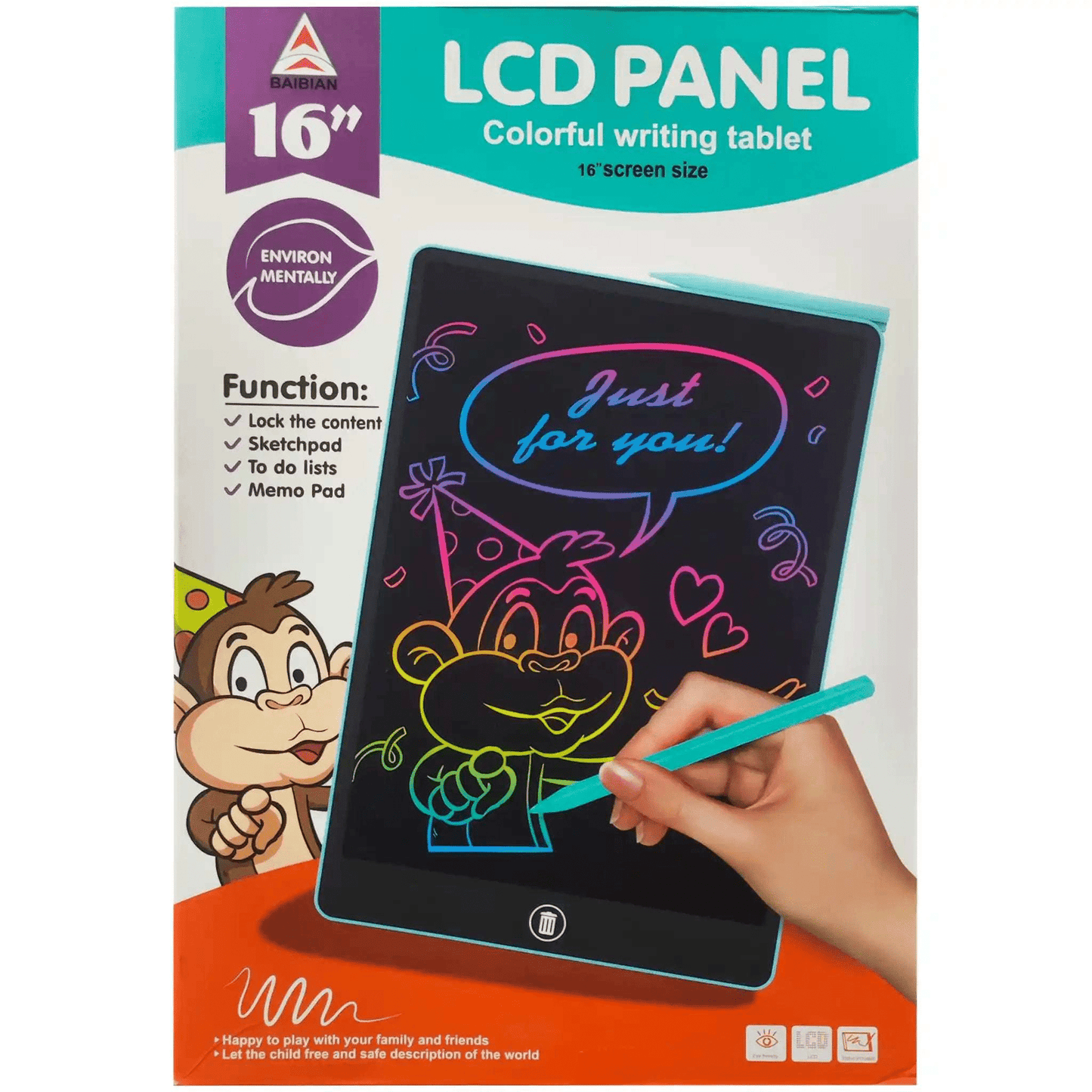 16-inch-lcd-multicolor-screen-writing-tablet-erasable-writing-board kids toy in Pakistan | Zilonay