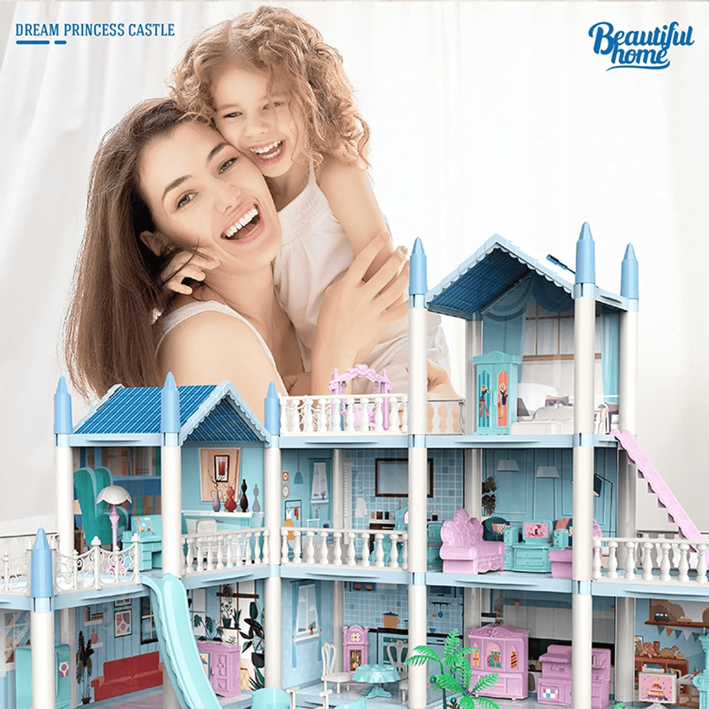 diy-doll-house-villa-set-for-kids-blue kids toy in Pakistan | Zilonay
