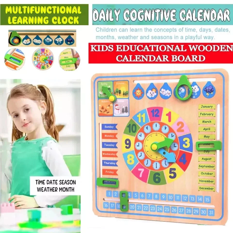educational-wooden-multifunctional-calendar-clock kids toy in Pakistan | Zilonay