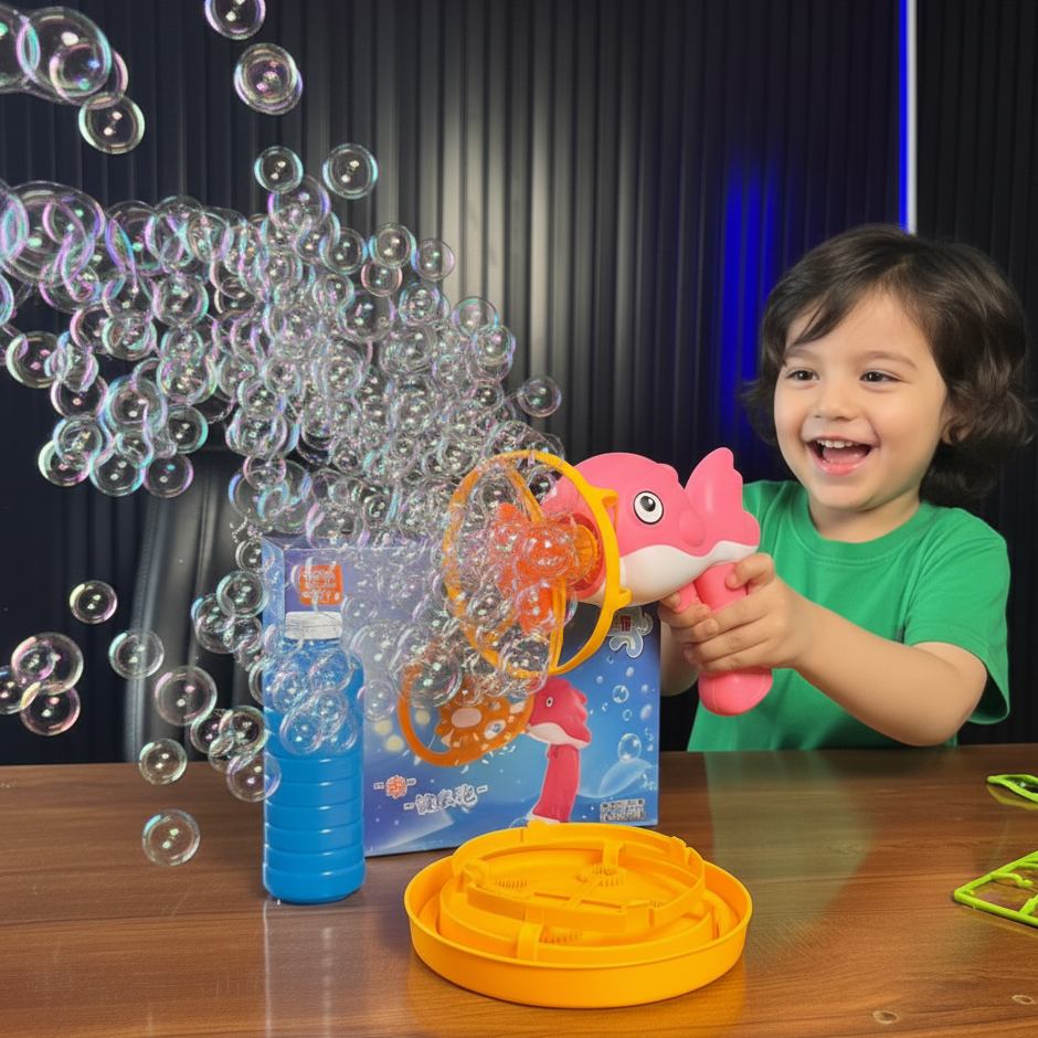dolphin-bubble-gun-machine-toy-with-refill-solution kids toy in Pakistan | Zilonay