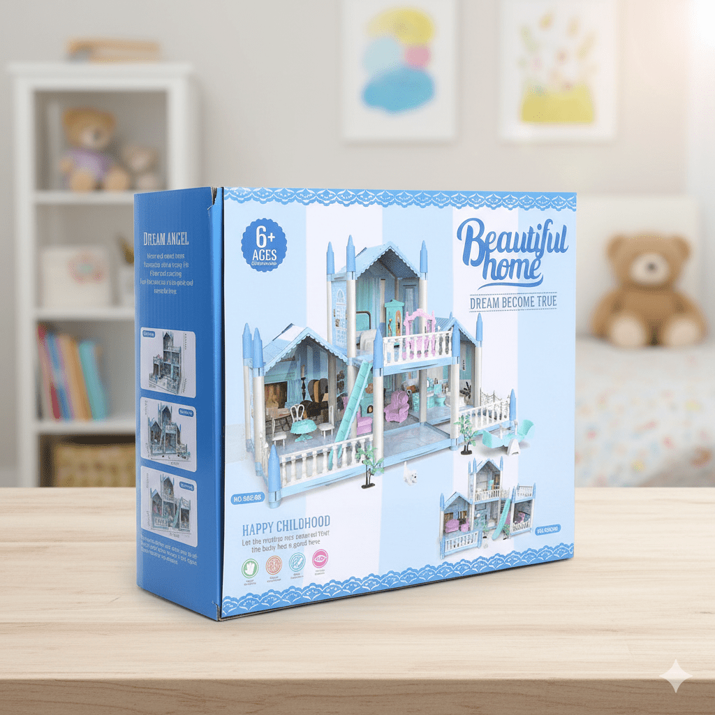 diy-doll-house-villa-set-for-kids-blue kids toy in Pakistan | Zilonay