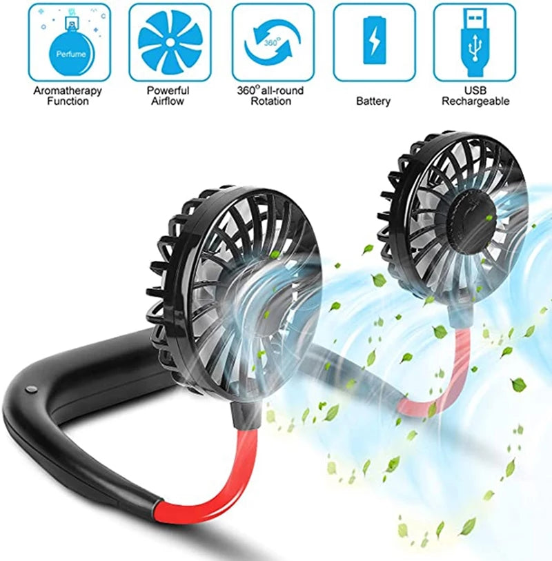 360 degree rotating neck fan for personal cooling and comfort