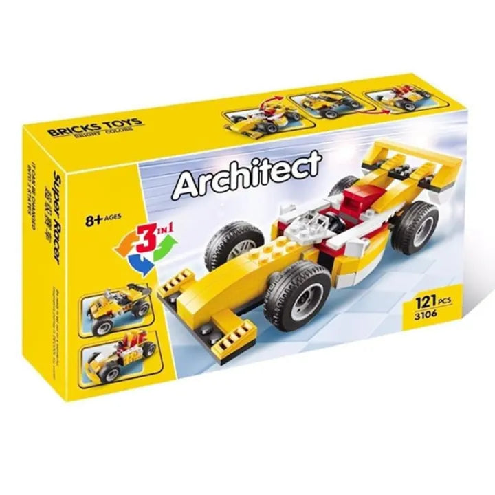 3 in 1 racer building block set with colorful construction pieces