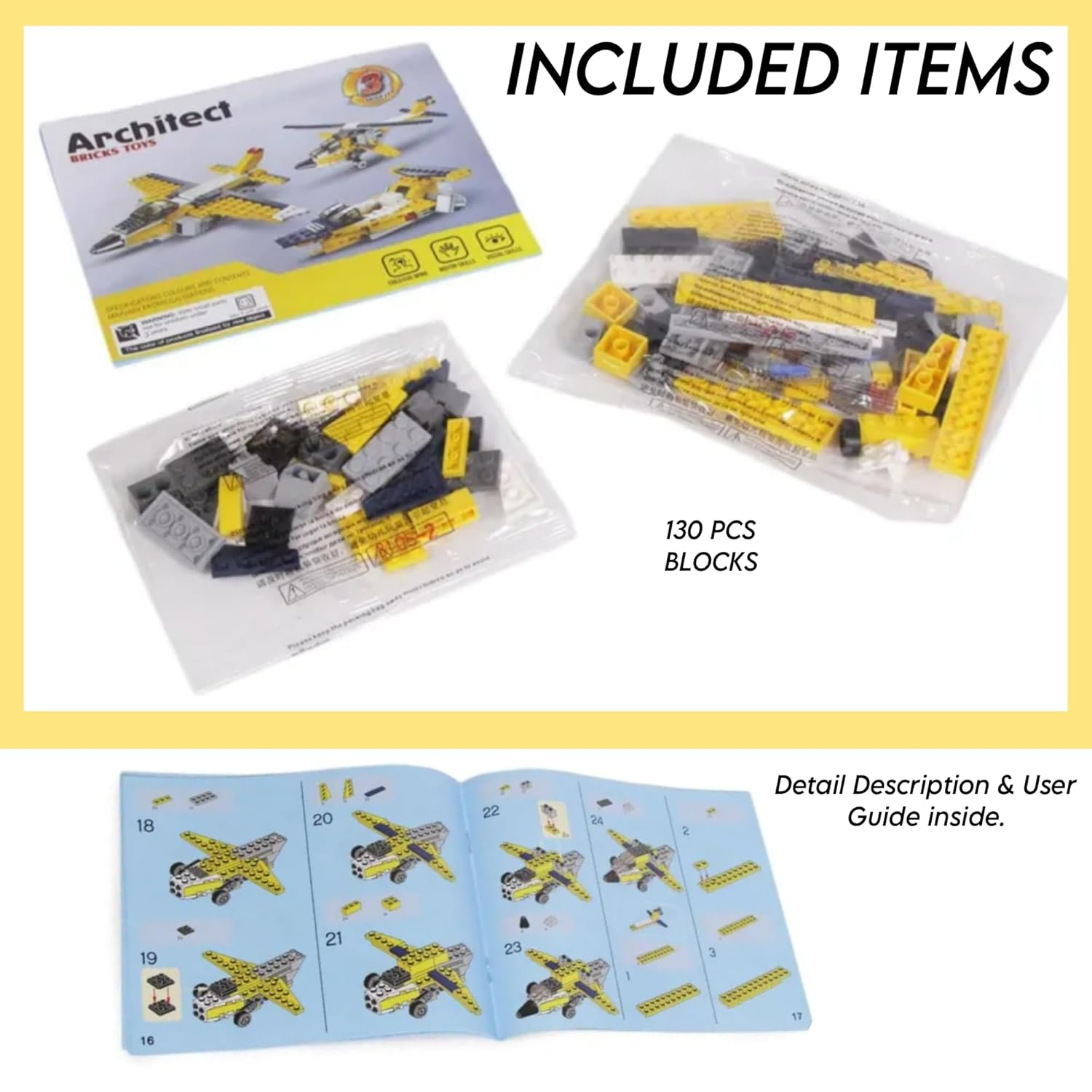 Side view of architect airplane brick building toy for children