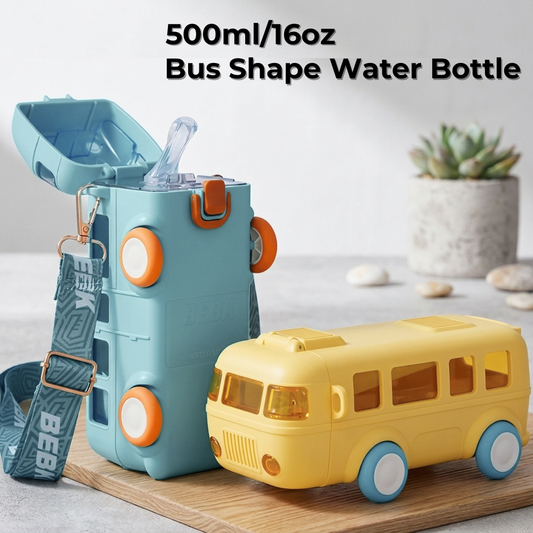Zilonay bus shape water bottle with straw for kids 500ml