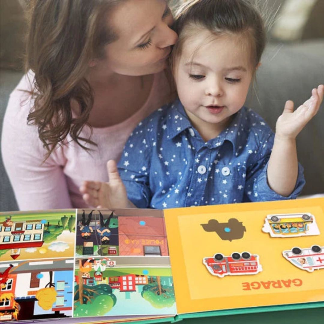 Montessori busy book with interactive learning activities for toddlers