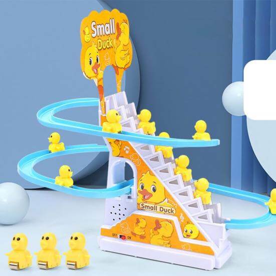 Colorful duck staircase toy with fun lights and moving ducks