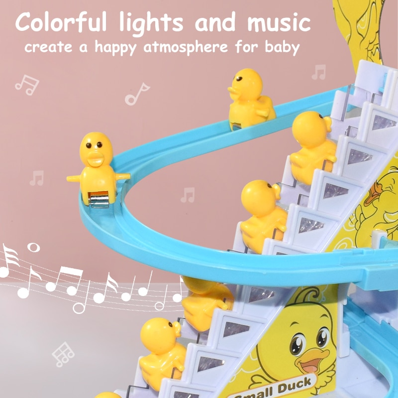 Kids playing with Zilonay electric climbing stairs duck track set