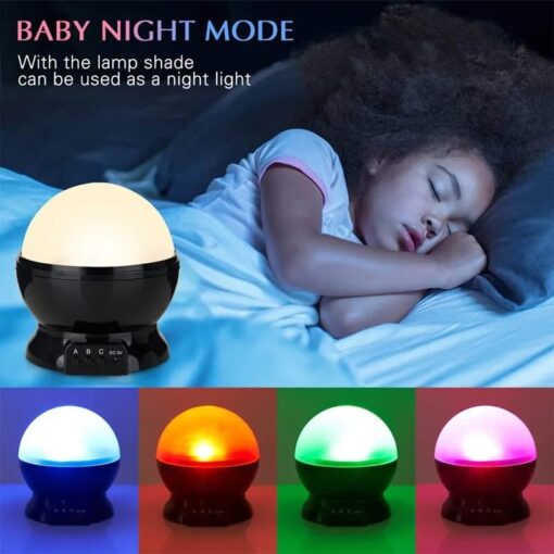Side view of galaxy projection lamp with colorful star lights