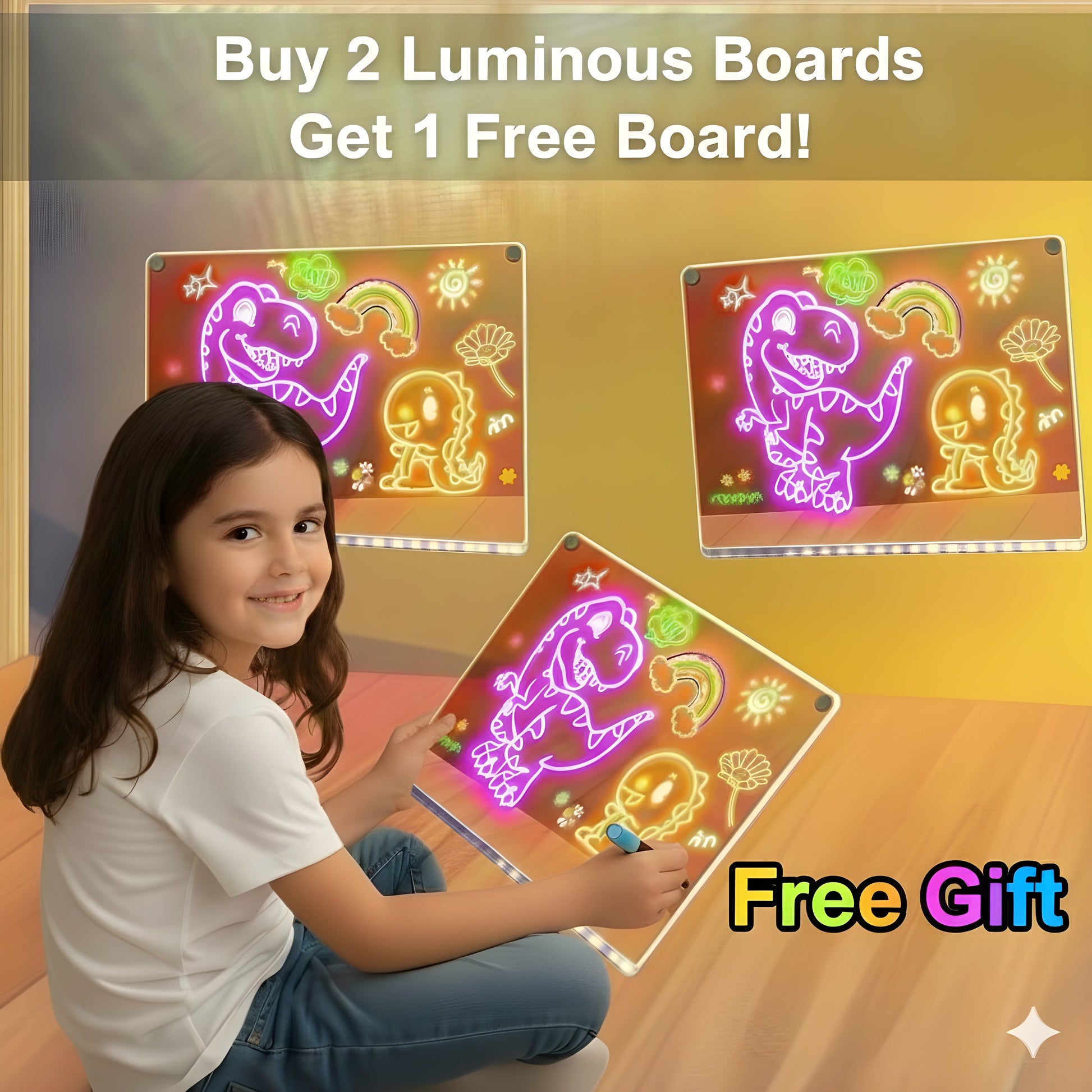 Glow drawing board with LED lights for fun kids art activities
