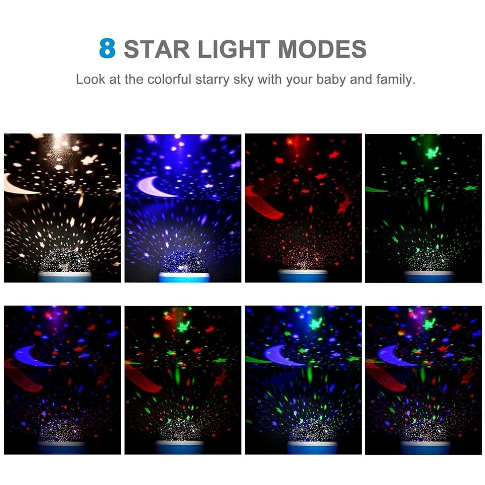 Kids projection lamp creating colorful stars and galaxy effects
