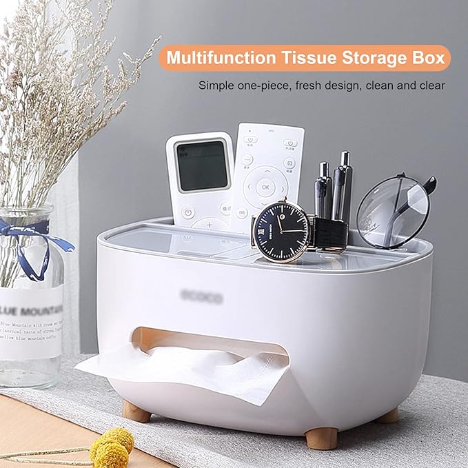 Multifunction tissue storage box with organizer compartments