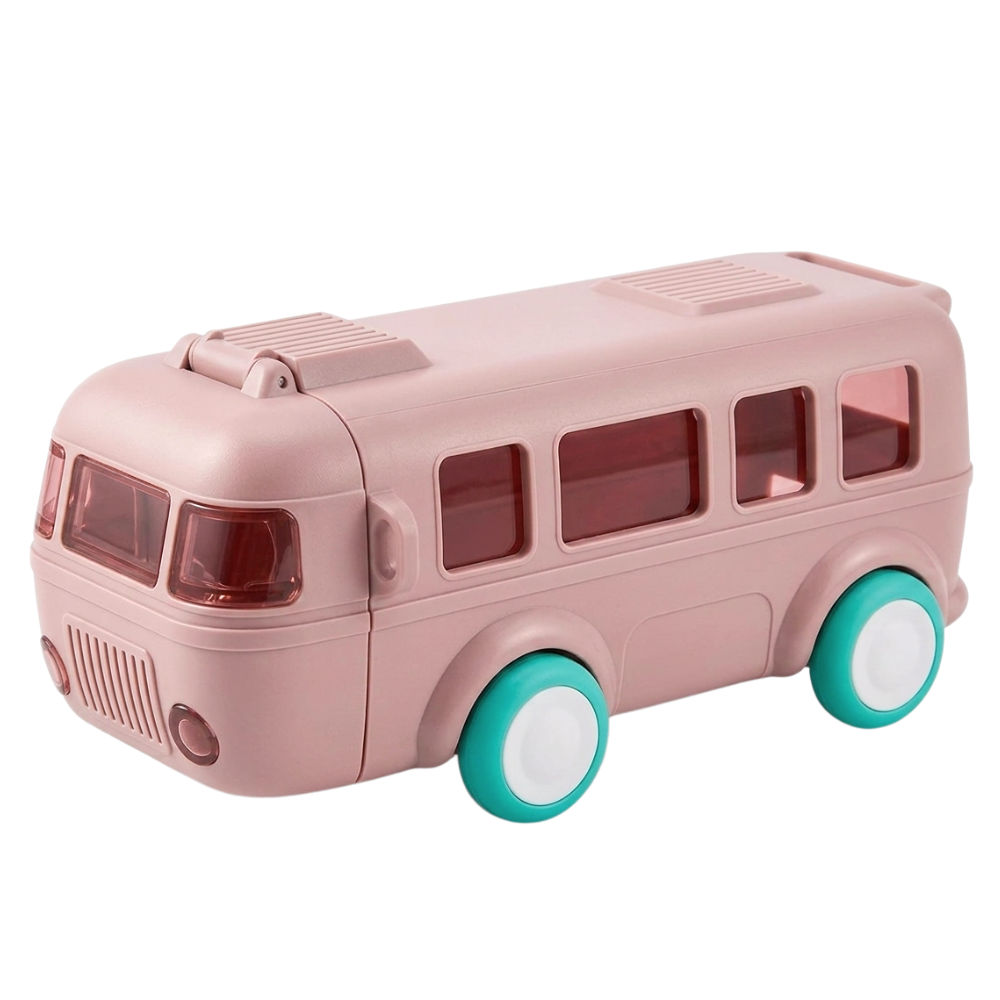 Portable kids drink bottle with bus cartoon style and straw