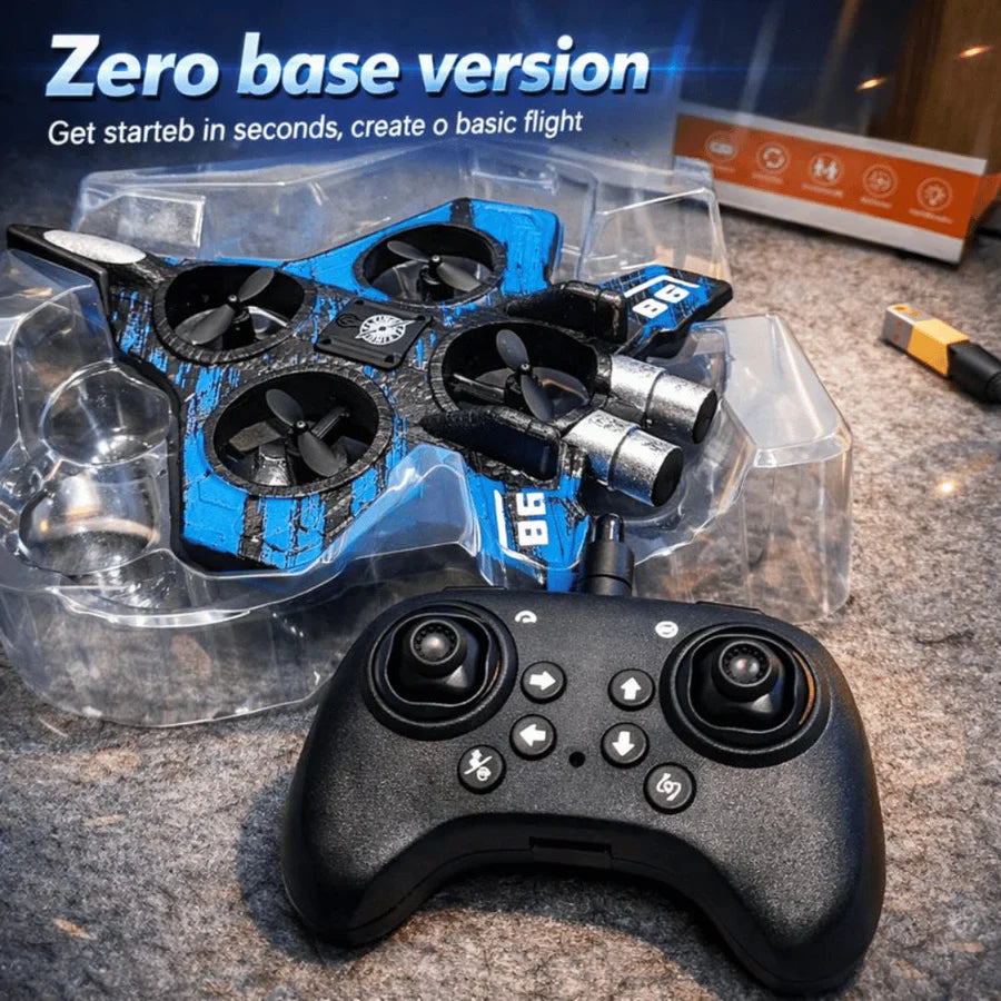 Child playing with Zilonay rechargeable RC fighter combat aircraft outdoors