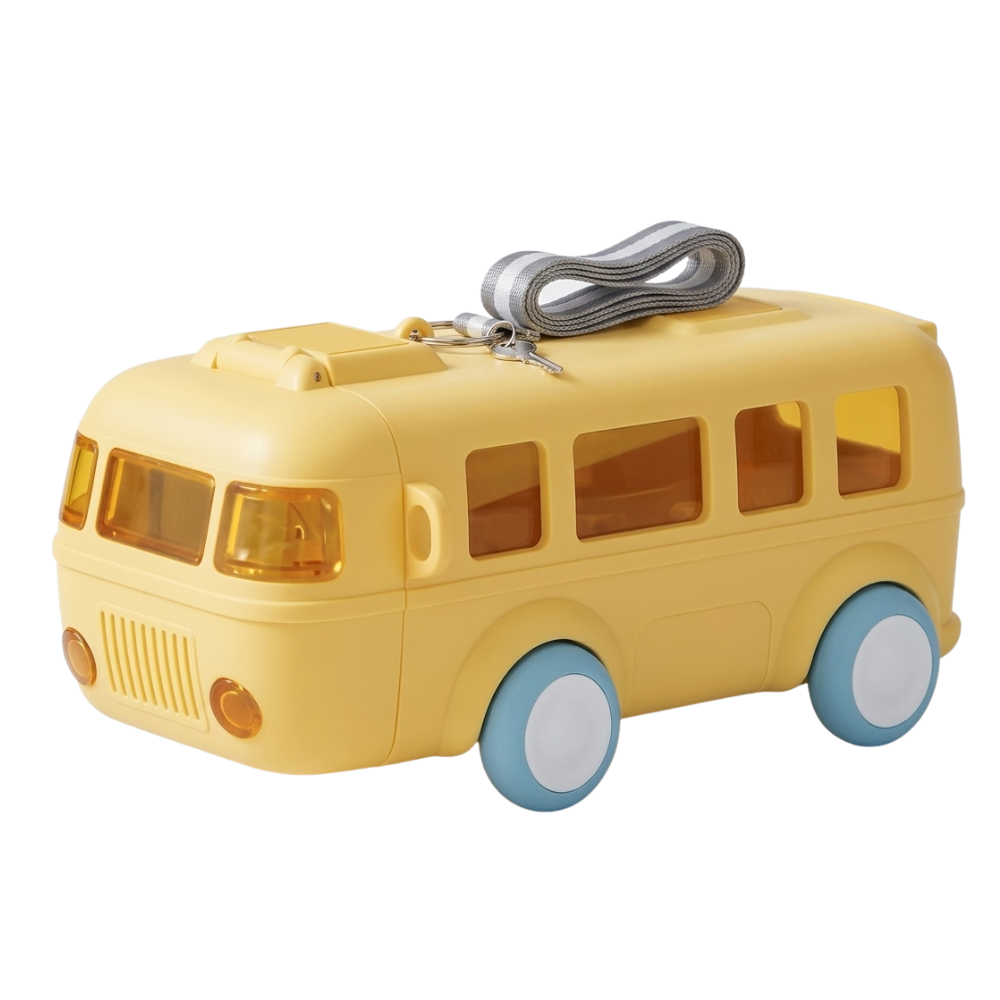 Kids straw water bottle with leakproof bus shape design