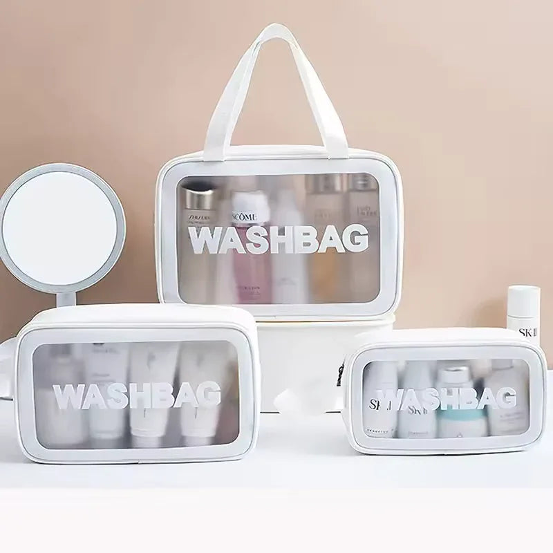 Transparent cosmetic bag set for makeup toiletries and accessories