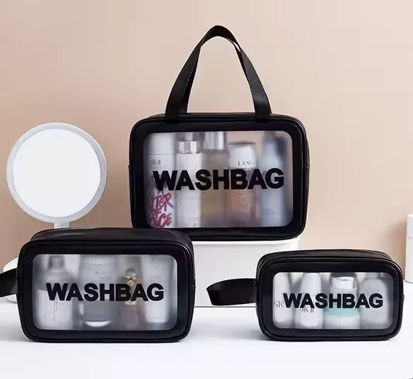 Travel cosmetic organizer set with clear waterproof design